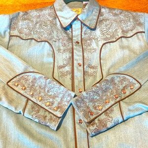 Gorgeous Embroidered Scully Western Wear Pearl Snap M